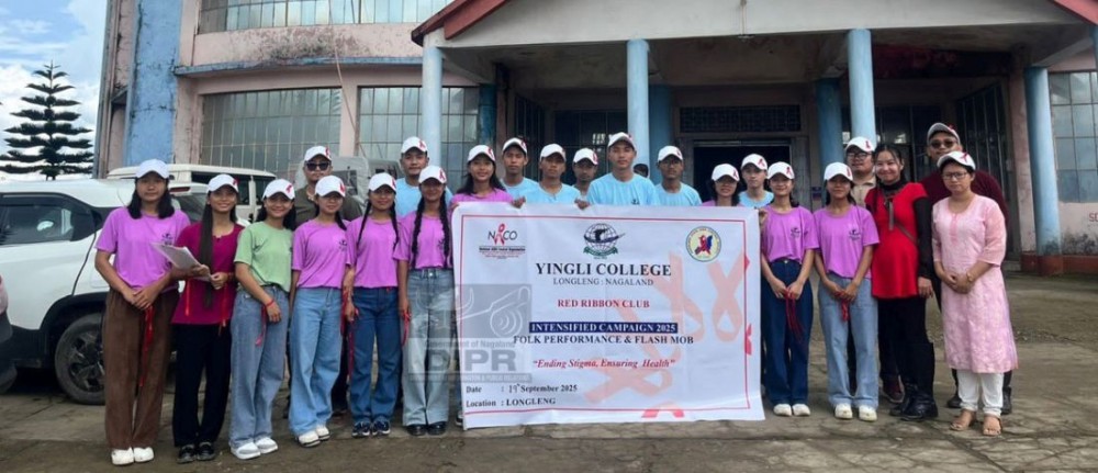 Students of Yingli College at a campaign organized to create awareness on HIV, AIDS and other STIs, within Longleng town on September 19.(DIPR Photo)